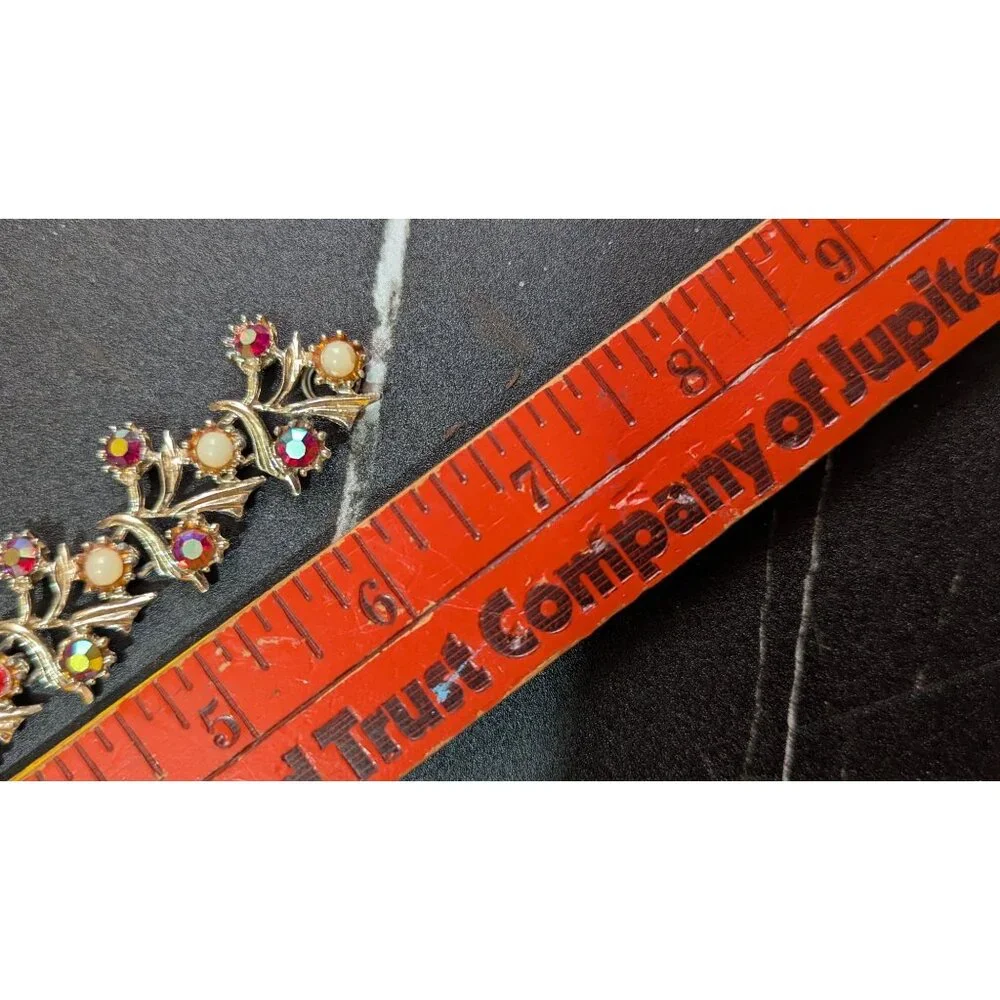 Vintage‎ Aurora Borealis Rhinestone Bracelet Gold-Tone Floral 7